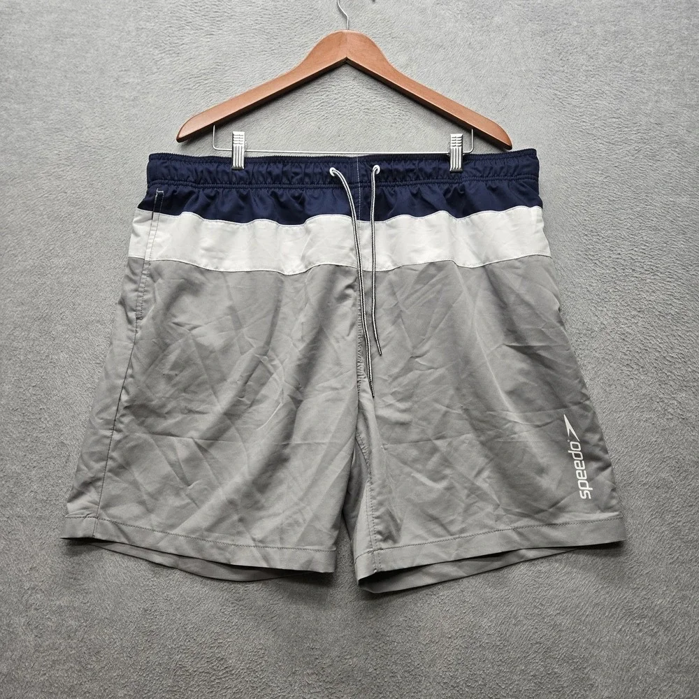 Speedo Men Swimwear XXL Gray Swim Trunks Colorblock Brand Logo Activewear 7
